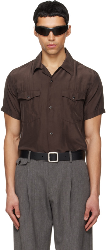Photo: TONYWACK Brown Washed Rayon Pearl Snap Shirt