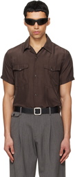 TONYWACK Brown Washed Rayon Pearl Snap Shirt