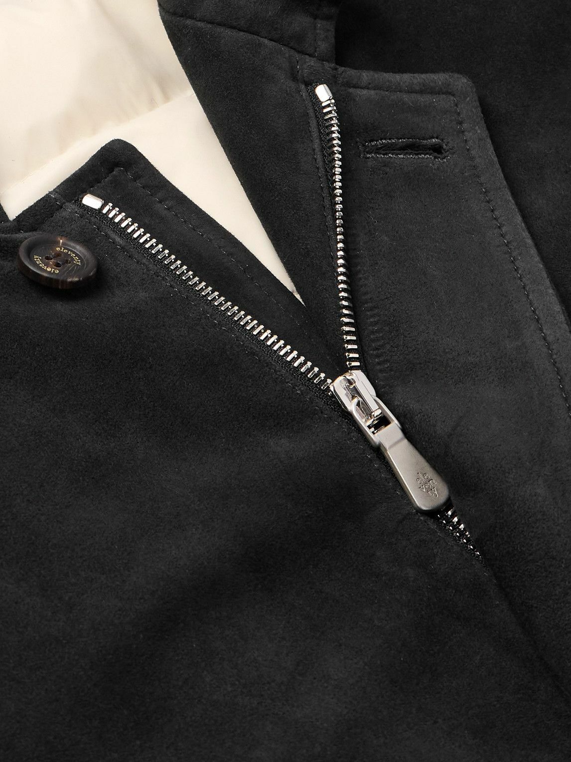Eleventy - Slim-Fit Nehru-Collar Padded Suede Down Jacket - Black