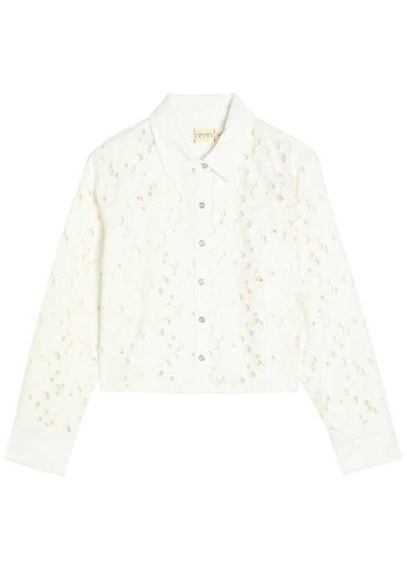 Photo: Alice + Olivia Finely Cutwork Embroidered Denim Shirt White