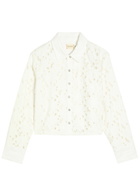 Alice + Olivia Finely Cutwork Embroidered Denim Shirt White