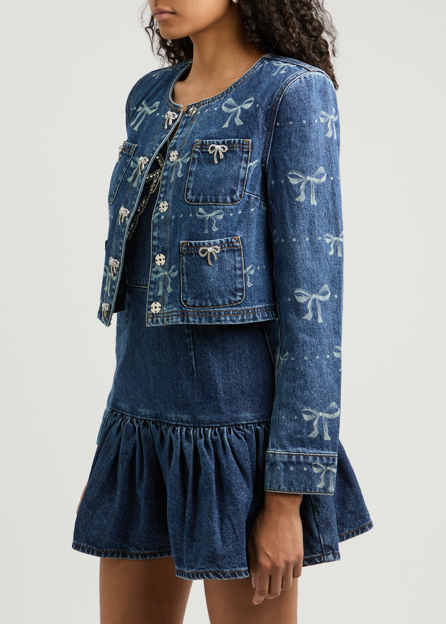 ジャケット Self-Portrait Denim Jacket Self - Portrait - Blue Bow Print Denim Jacket | Mitchell Stores