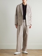 NN07 - Kay 10058 Wide-Leg Pleated Herringbone Organic Cotton-Blend Suit Trousers - Brown