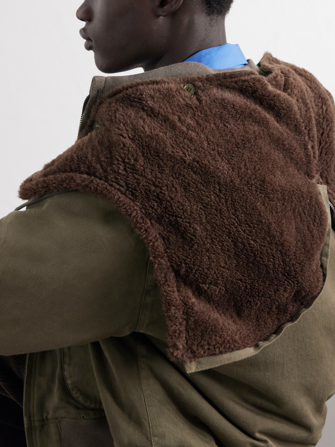 A.PRESSE - Hooded Plush-Trimmed Cotton-Canvas Bomber Jacket - Green