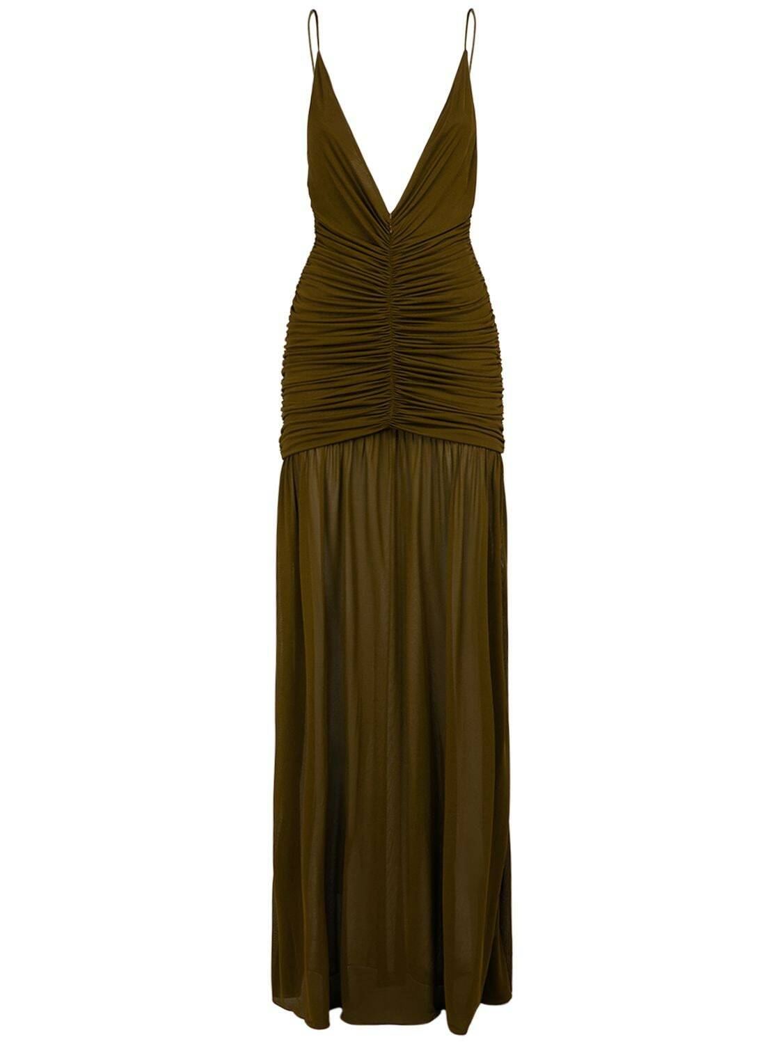 【関税&送料込】Saint Laurent Khaki Viscose Blend Long Dress SAINT LAURENT - Viscose Long Dress Saint Laurent