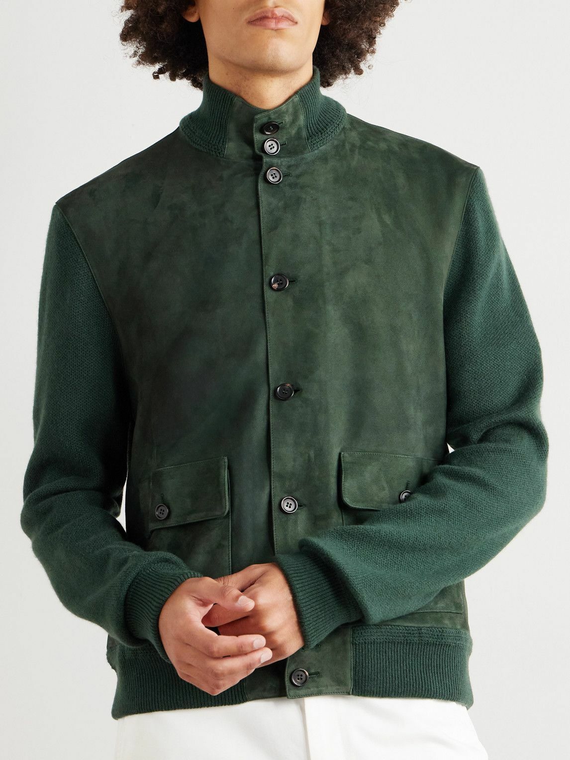 Ralph Lauren Purple label - Suede-Panelled Cashmere Jacket - Green