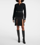 Ferragamo Leather-trimmed belted cardigan
