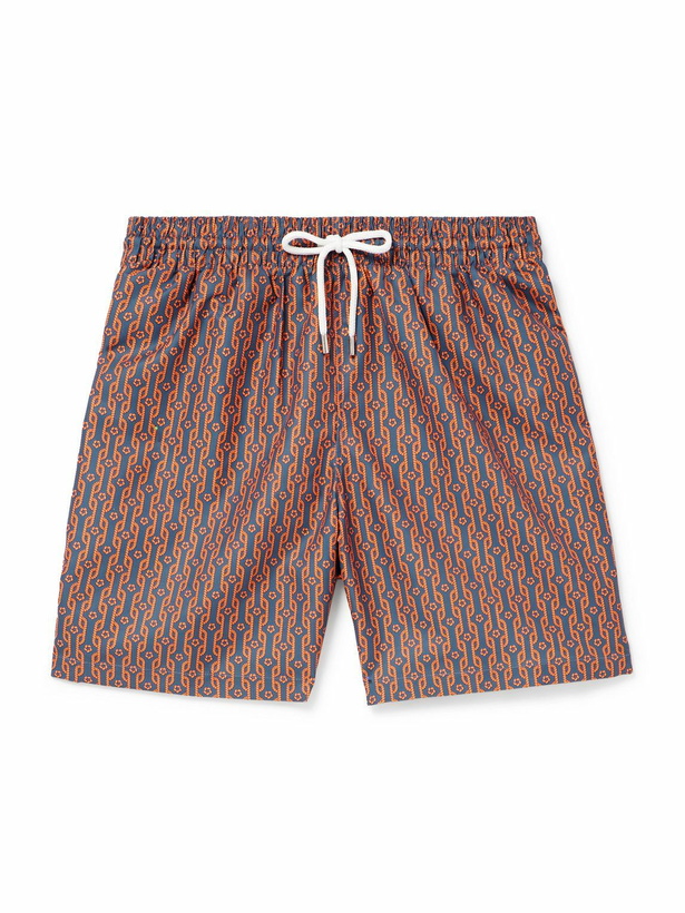 Photo: Derek Rose - Tropez Straight-Leg Mid-Length Printed Swim Shorts - Orange