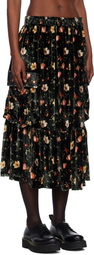 R13 Black Gathered Cargo Midi Skirt