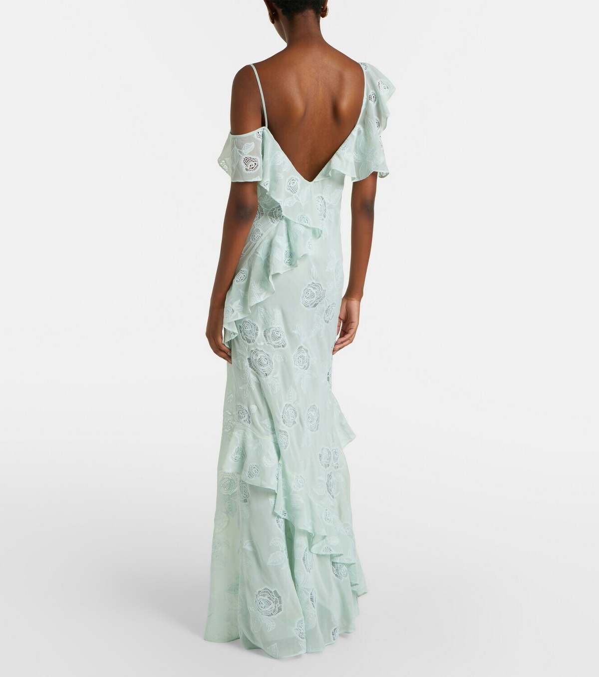 Self-Portrait Embroidered ruffled georgette maxi dress