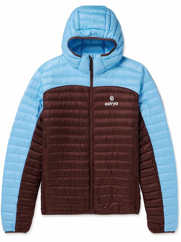 Photo: OSTRYA - Throwing Fits Sapwood Logo-Print Colour-Block Quilted Ripstop Hooded Down Jacket - Blue
