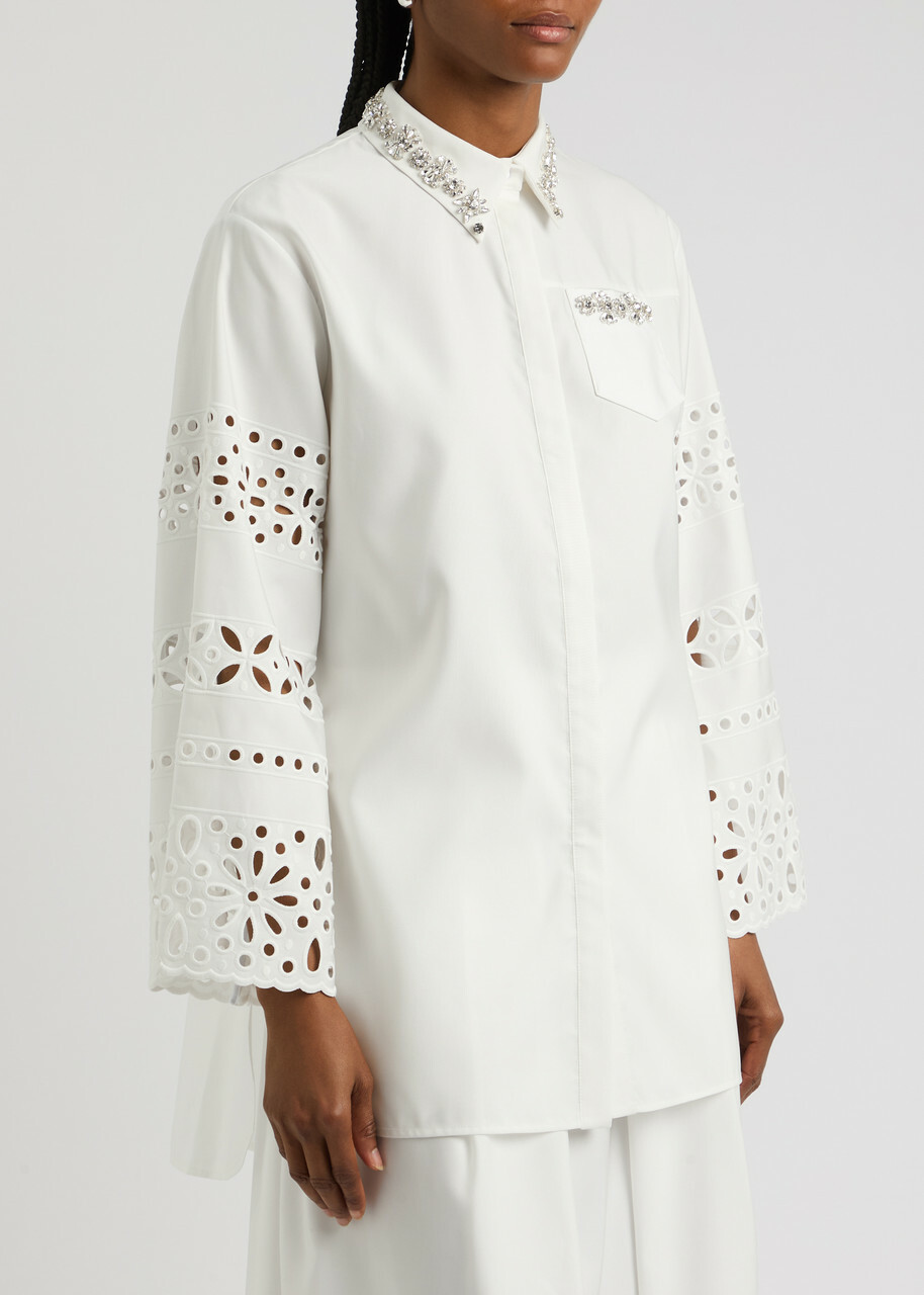 Huishan Zhang Logan Crystal-embellished Faille Shirt White