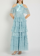 Needle & Thread Primrose Floral-embroidered Tulle Gown Blue