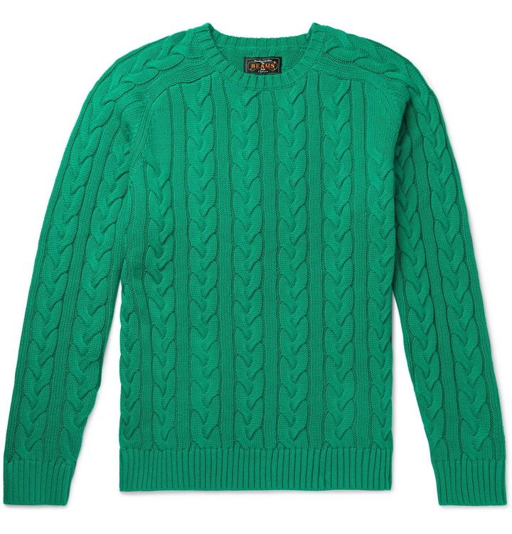 Photo: Beams Plus - Slim-Fit Cable-Knit Cotton Sweater - Green