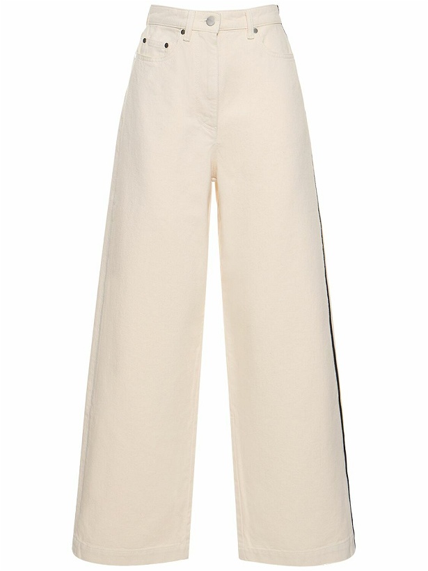 Photo: PETER DO - Cotton Denim Wide Jeans W/ Side Stripes