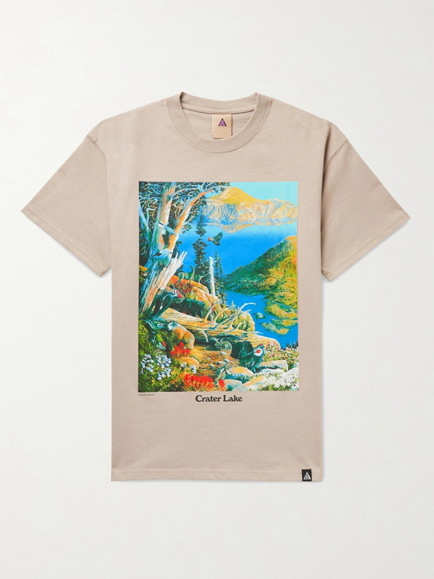 Photo: NIKE - ACG NRG Crater Lake Printed Cotton-Jersey T-Shirt - Neutrals
