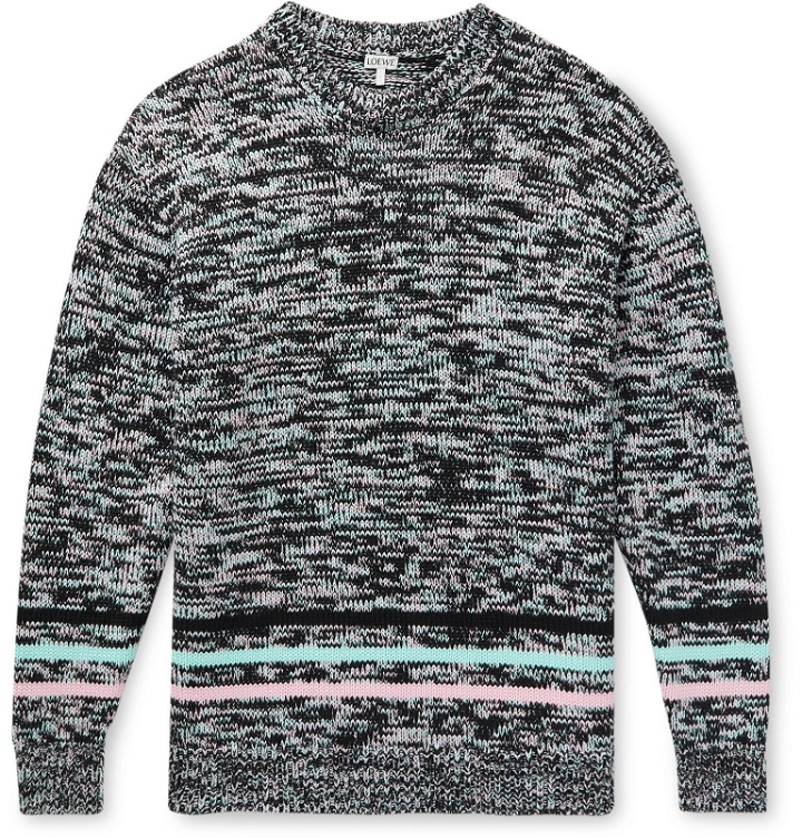 Photo: Loewe - Striped Mélange Cotton-Blend Sweater - Black