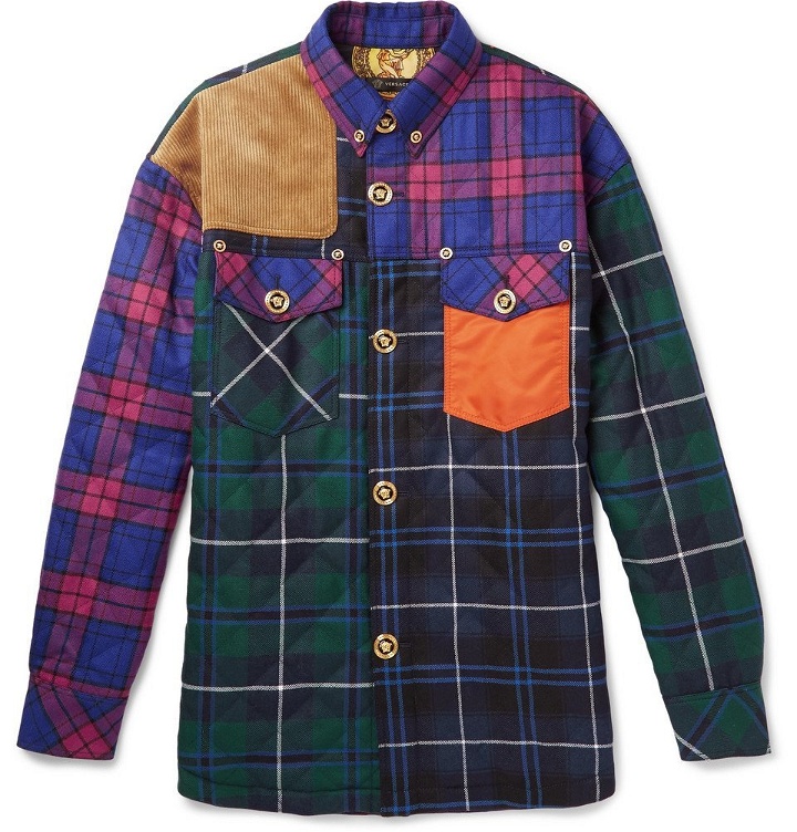 Photo: Versace - Quilted Panelled Checked Wool-Blend Shirt Jacket - Men - Multi