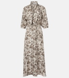 Max Mara Printed tie-neck silk twill midi dress