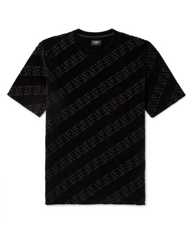 Photo: Fendi - Logo-Flocked Cotton-Blend Jersey T-Shirt - Black