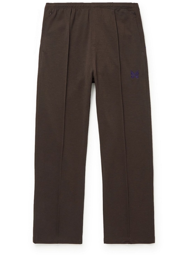 Photo: Needles - Slim-Fit Bootcut Logo-Embroidered Pintucked Jersey Trousers - Brown