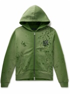 AMIRI - Distressed Logo-Print Cotton-Jersey Zip-Up Hoodie - Green