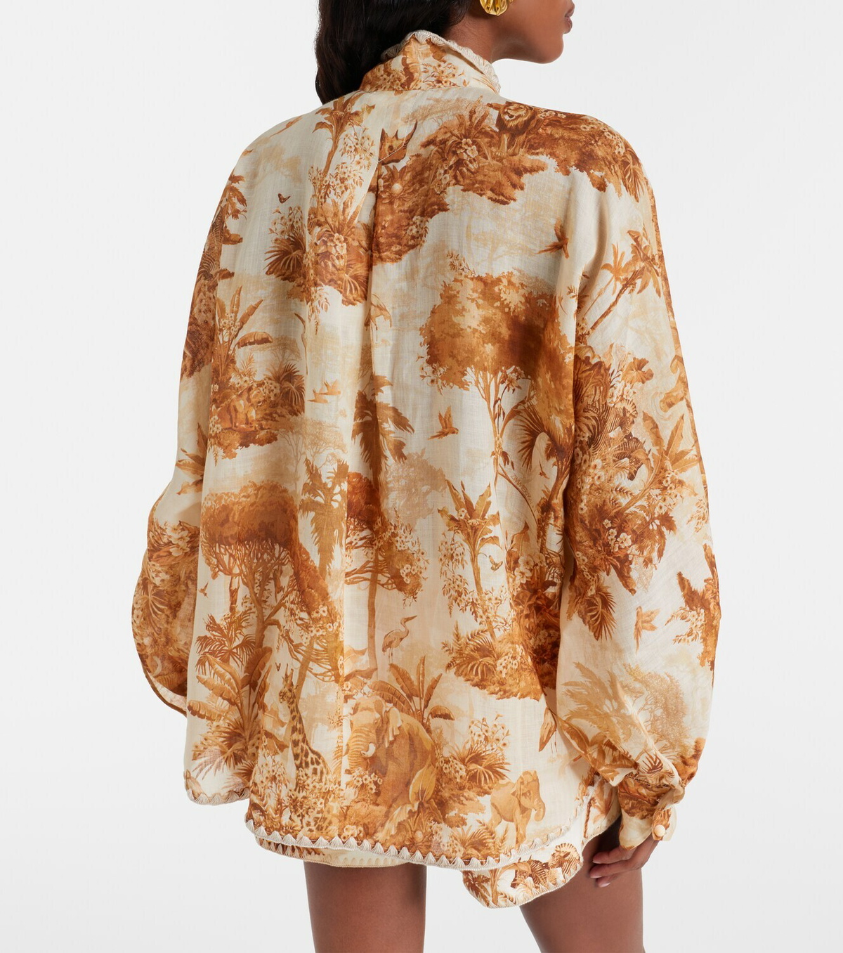 Zimmermann Indra printed tie-neck ramie blouse