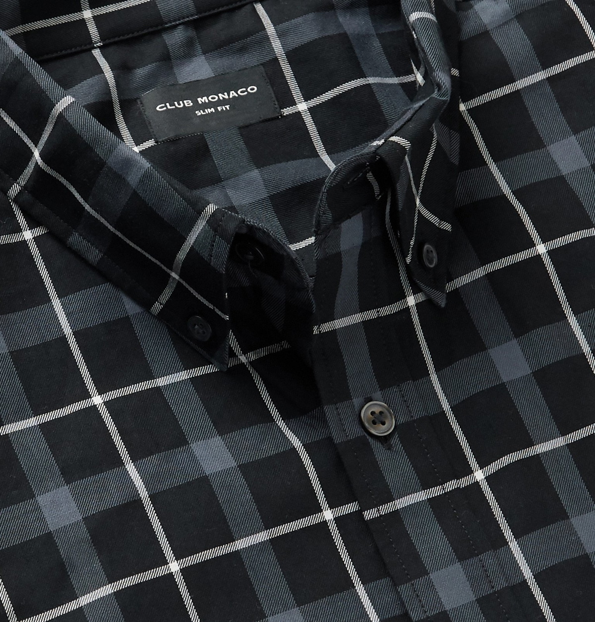 Club Monaco Men's Black Plaid Collared Black Plural Button Snap Up Dress  Shirt