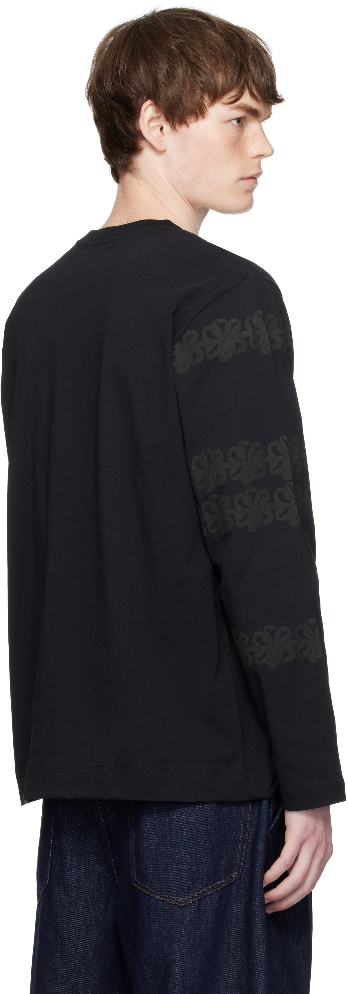 Simone Rocha Black Ribbon Daisy Chain Print Long Sleeve T-shirt