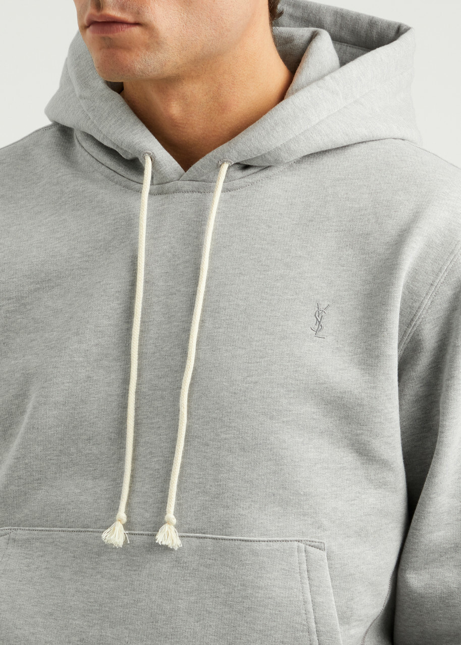 Saint Laurent Logo-embroidered Hooded Cotton Sweatshirt Grey