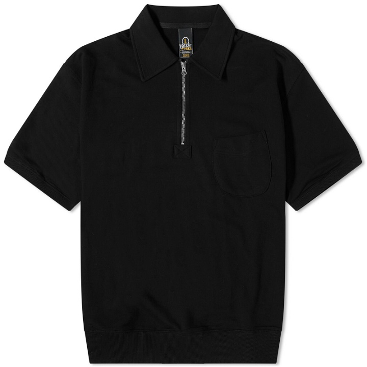 Photo: FrizmWORKS Men's Half Zip Short Sleeve Sweater in Black