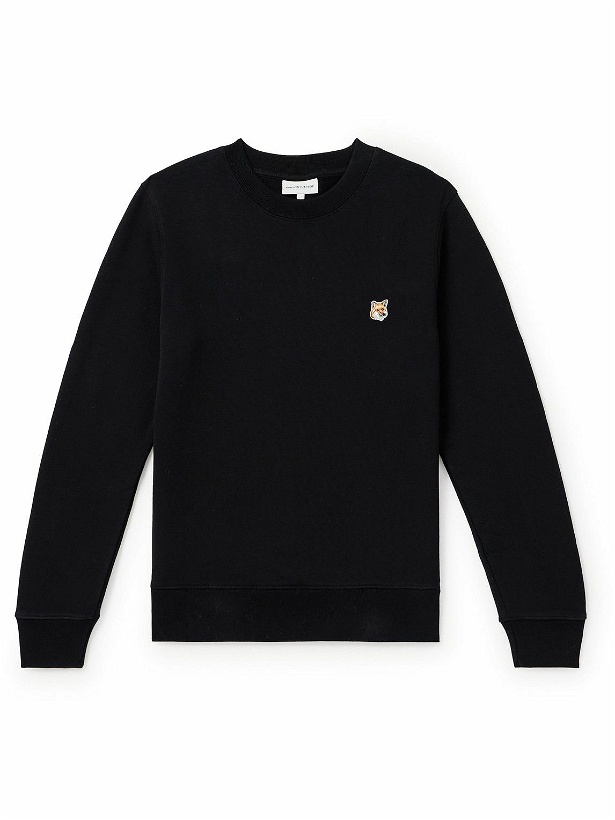 Photo: Maison Kitsuné - Logo-Appliquéd Cotton-Jersey Sweatshirt - Black