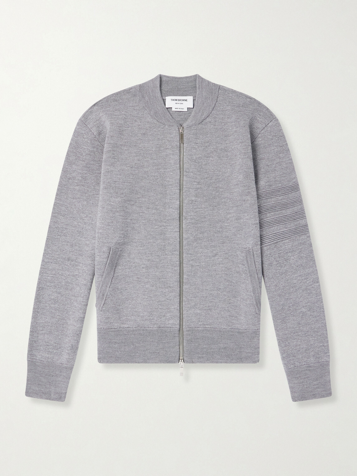 Thom Browne - Striped Wool, Linen and Cotton-Blend Zip-Up Cardigan - Gray
