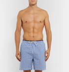 NN07 - Mid-Length Striped Cotton-Blend Seersucker Swim Shorts - Blue