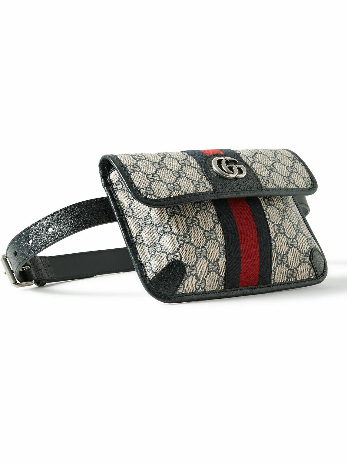 Black GG-jacquard coated-canvas and leather belt bag, Gucci