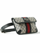 GUCCI - Ophidia Leather and Webbing-Trimmed Monogrammed Supreme Coated-Canvas Belt Bag - Blue