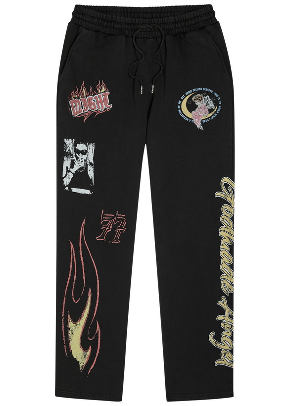 Photo: God Made Angel Printed Straight-leg Cotton Sweatpants Black
