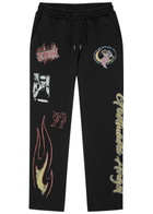 God Made Angel Printed Straight-leg Cotton Sweatpants Black