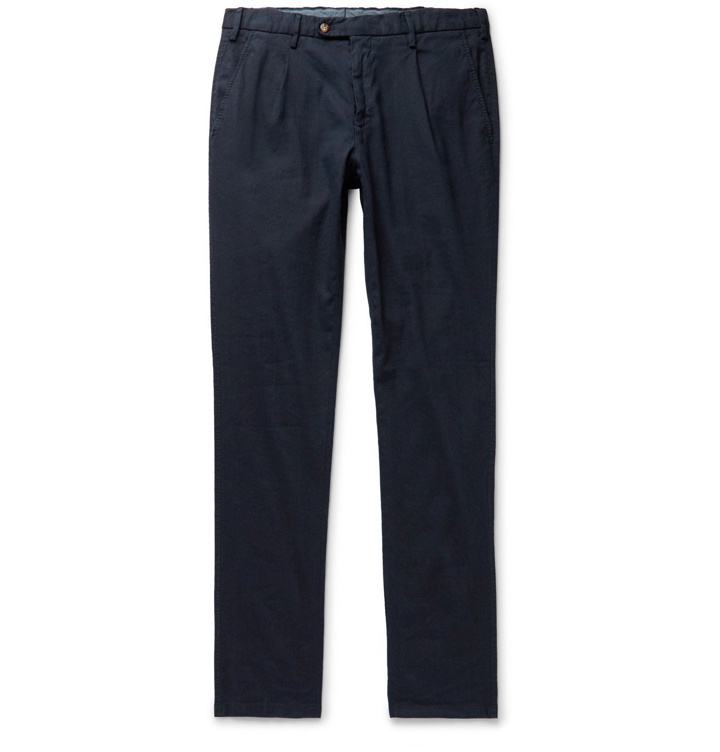 Photo: Thom Sweeney - Tapered Pleated Linen-Blend Trousers - Blue