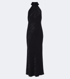 Rixo Maura open-back satin jacquard midi dress