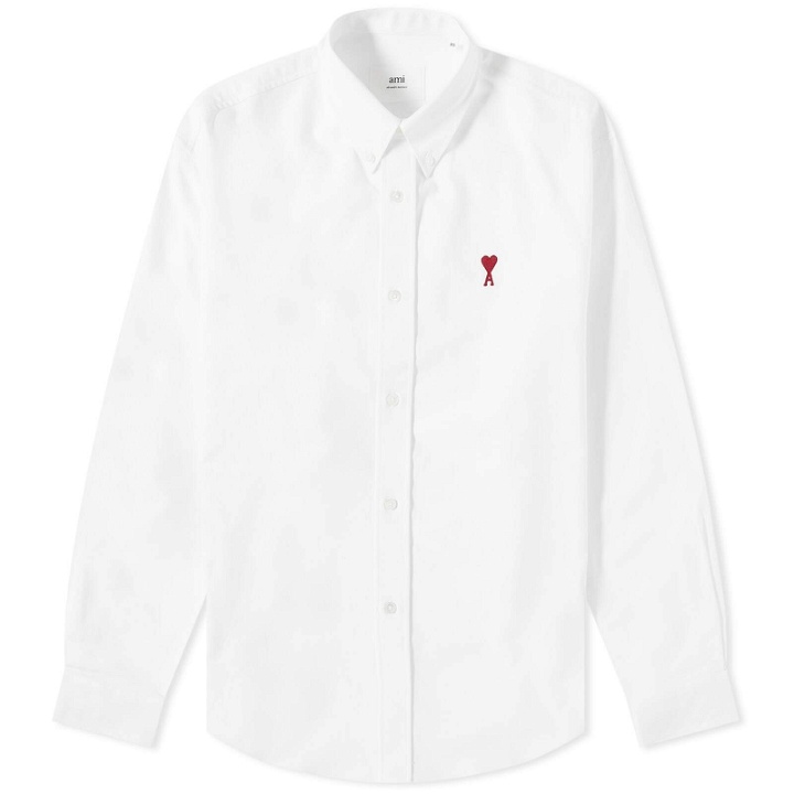 Photo: AMI Paris Men's Button Down Logo Oxford Shirt in Natural White