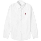 AMI Paris Men's Button Down Logo Oxford Shirt in Natural White