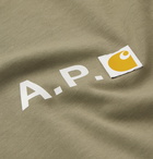 A.P.C. - Carhartt WIP Logo-Appliquéd Mélange Cotton-Jersey T-Shirt - Green