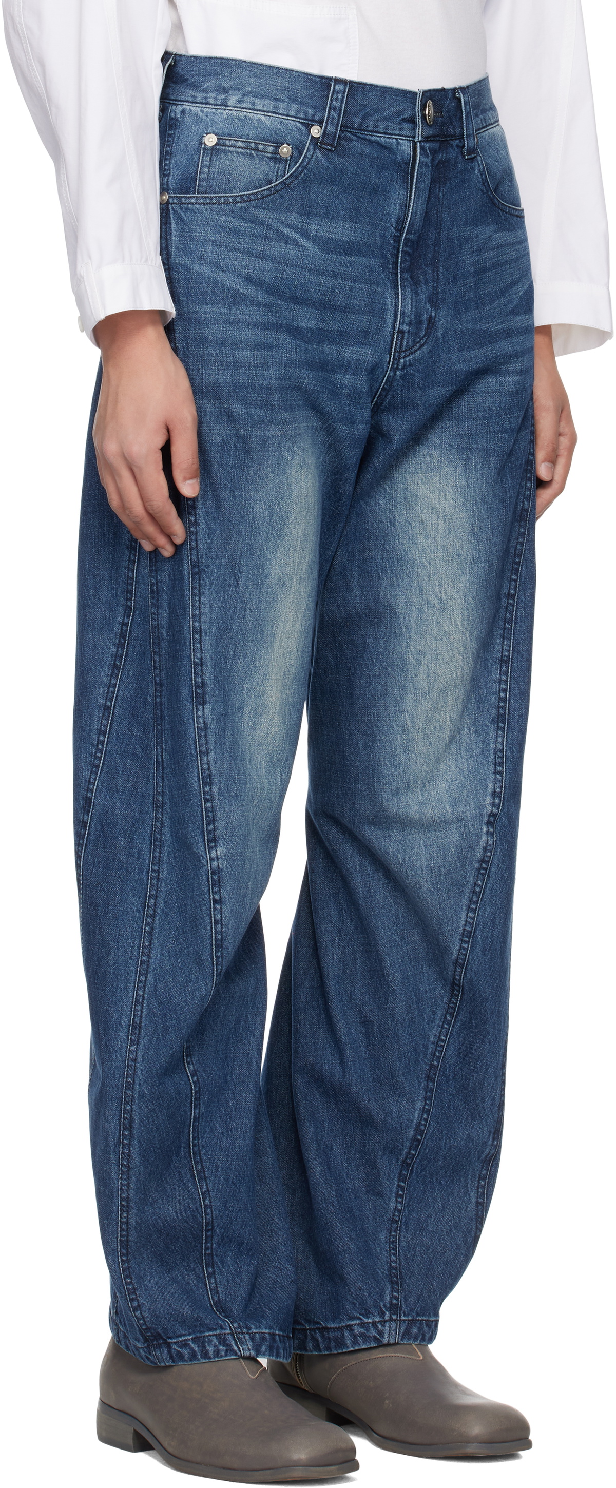 lesugiatelier Blue Curved Silhouette Jeans