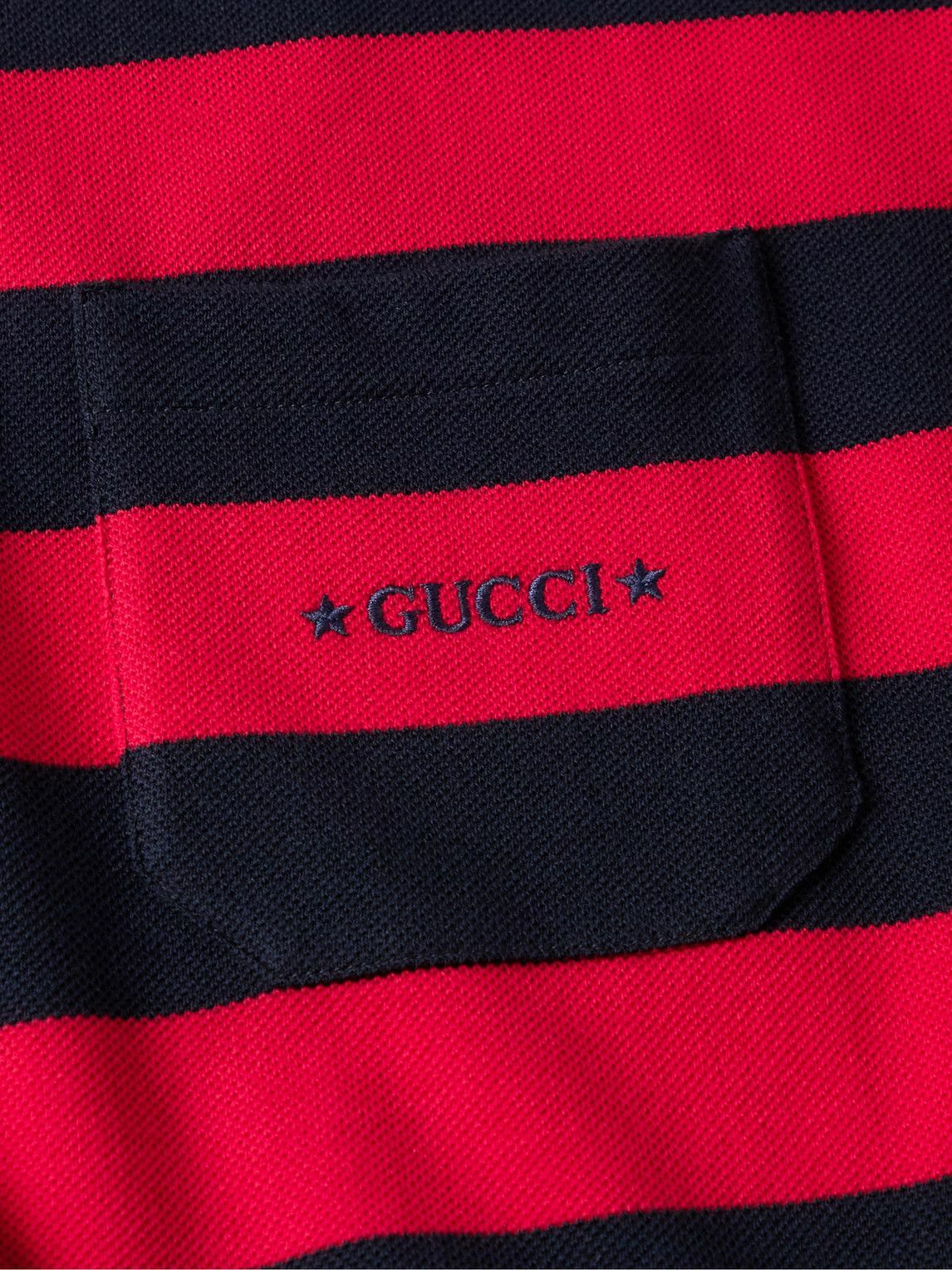 GUCCI - Logo-Embroidered Striped Cotton-Piqué Polo Shirt - Red Gucci