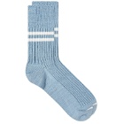 RoToTo Hemp Organic Cotton Stripe Sock in Morning Blue/White