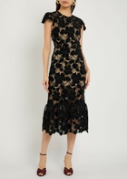 Alice + Olivia Clover Cutwork Lace Midi Dress Black