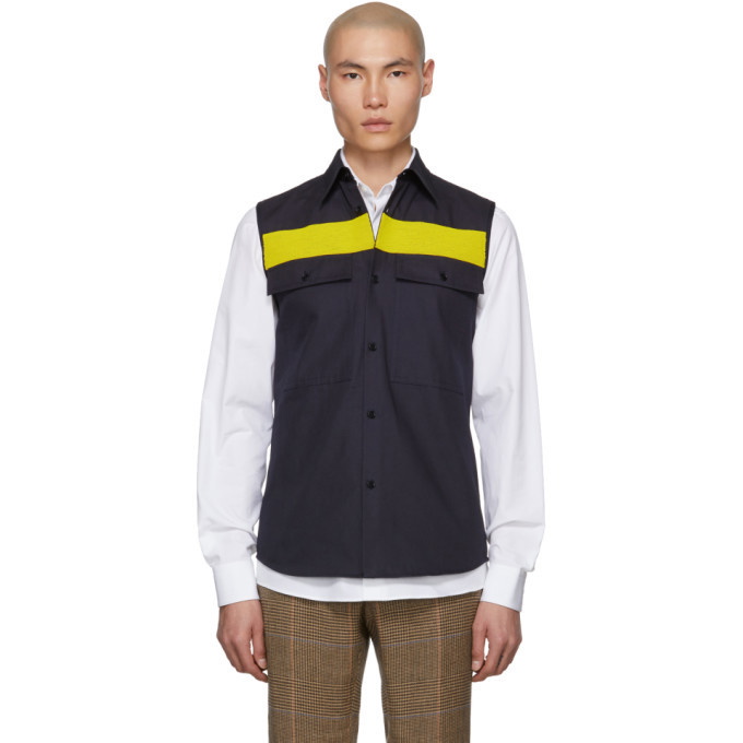 Photo: Dries Van Noten Navy and Yellow Beaded Shirt