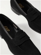 GEORGE CLEVERLEY - Bradley III Leather-Trimmed Pebble-Grain Suede Penny Loafers - Black