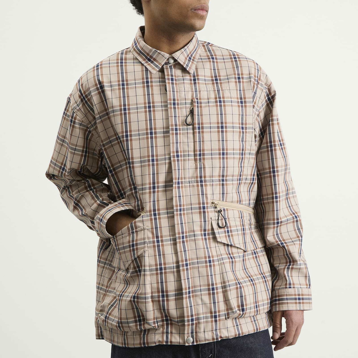 Comme des Garçons Homme Men's Check Triple Layer Jacket in Beige/Navy/Brown